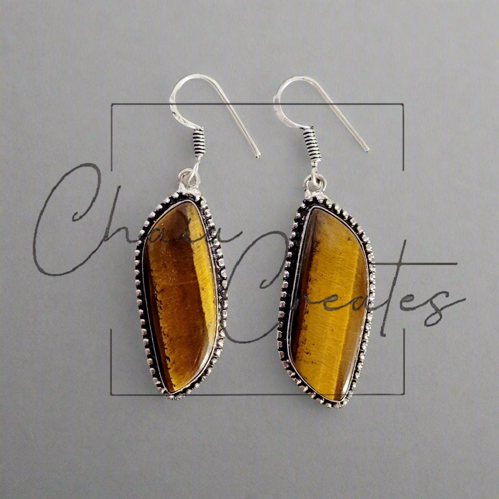 Tiger's Eye 925 Sterling Silver Dangle Earrings