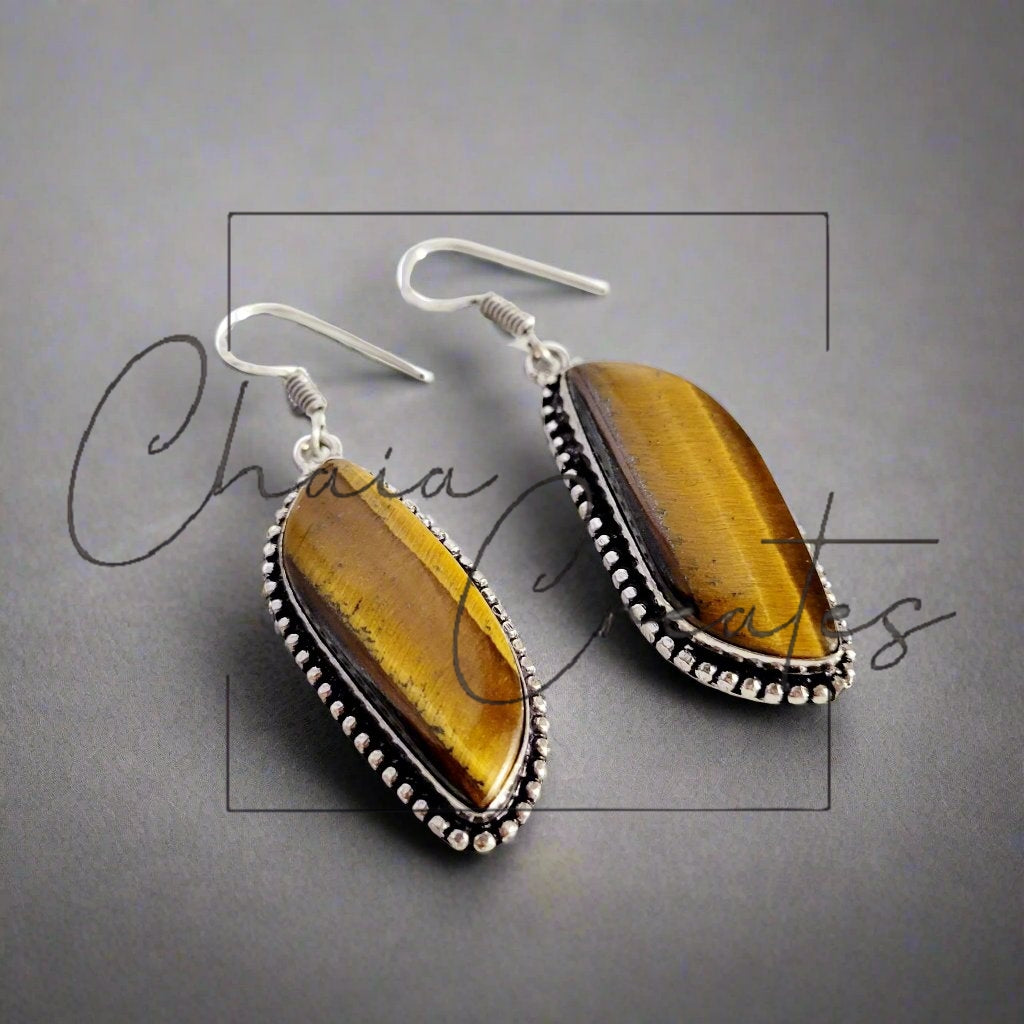 Tiger's Eye 925 Sterling Silver Dangle Earrings