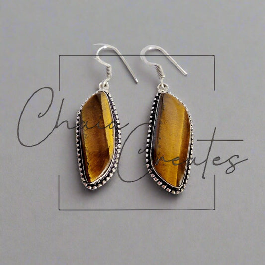 Tiger's Eye 925 Sterling Silver Dangle Earrings