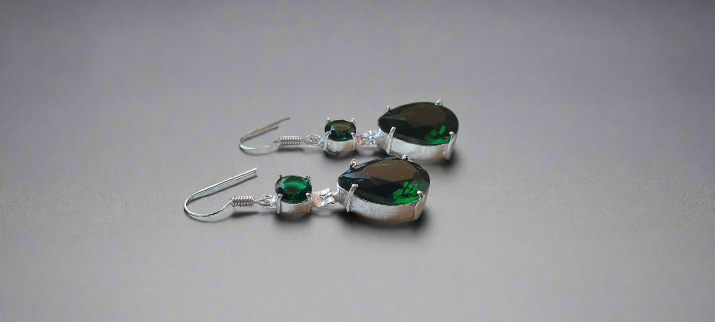 Green Quartz Dangle Earrings in .925 Sterling Silver Handmade Artisan Jewelry