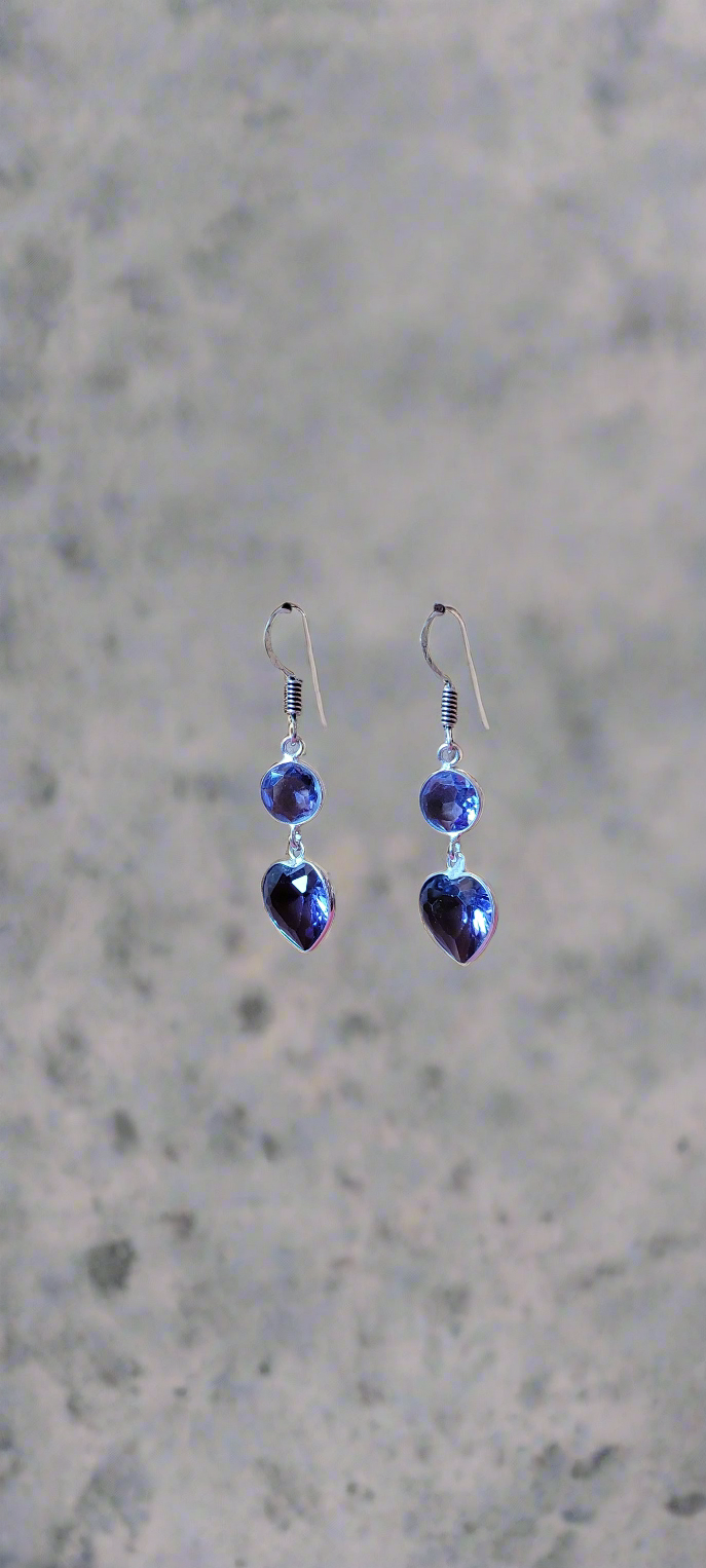 Heart & Circle Tanzanite Dangle Earrings in .925 Sterling Silver Handmade Artisan Jewelry