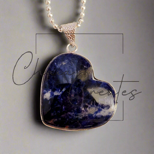 Sodalite Heart Amulet Pendant Sterling Silver Ball Chain Necklace