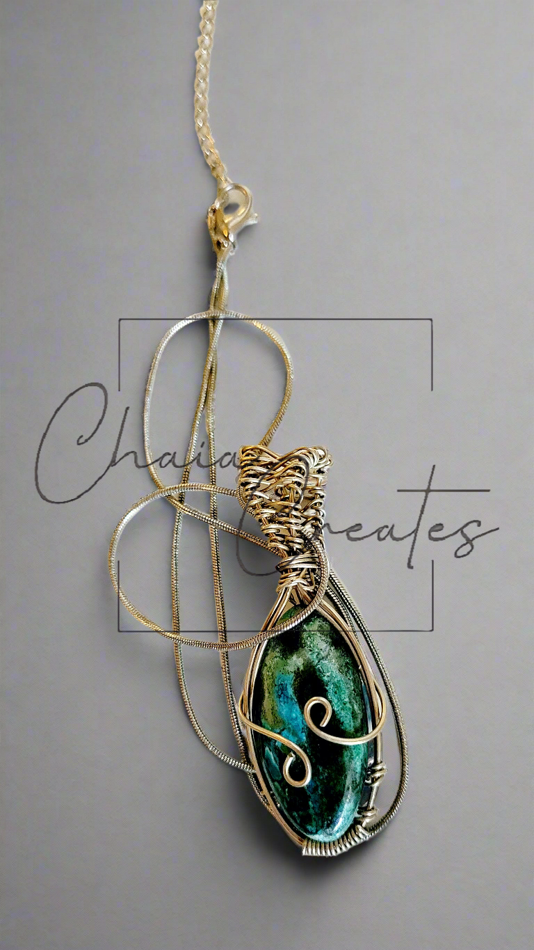 Labradorite Oval Stone Silver Wire Wrapped Pendant on Snake Chain Necklace