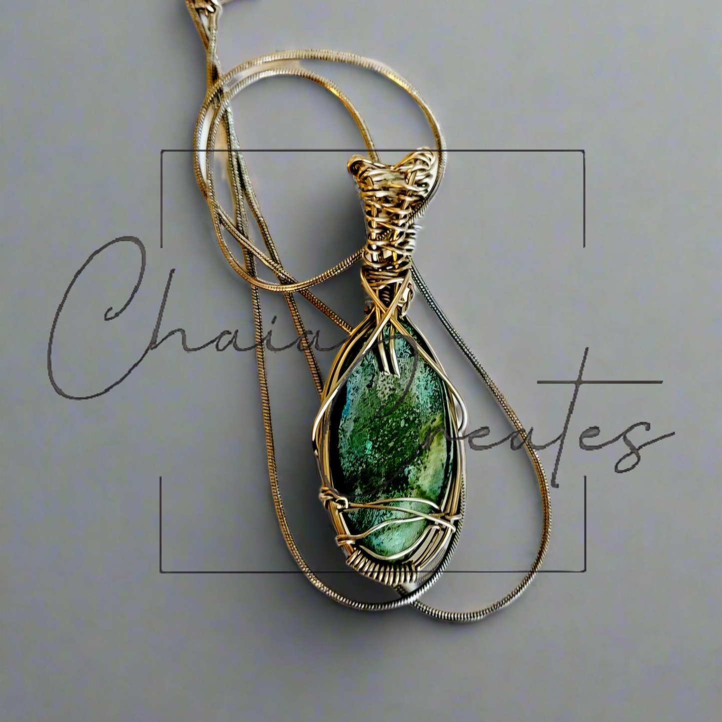 Labradorite Oval Stone Silver Wire Wrapped Pendant on Snake Chain Necklace