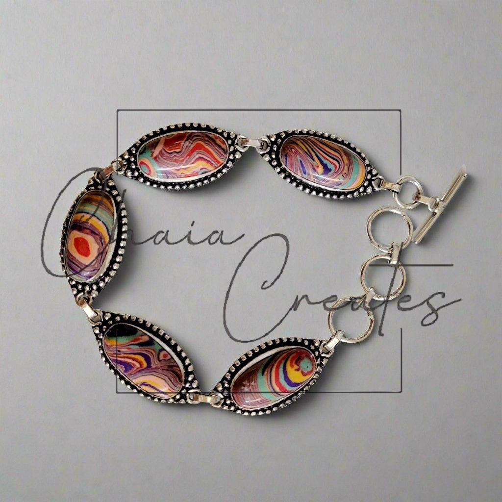 Rainbow Calsilica Sterling Silver Double Link Bracelet