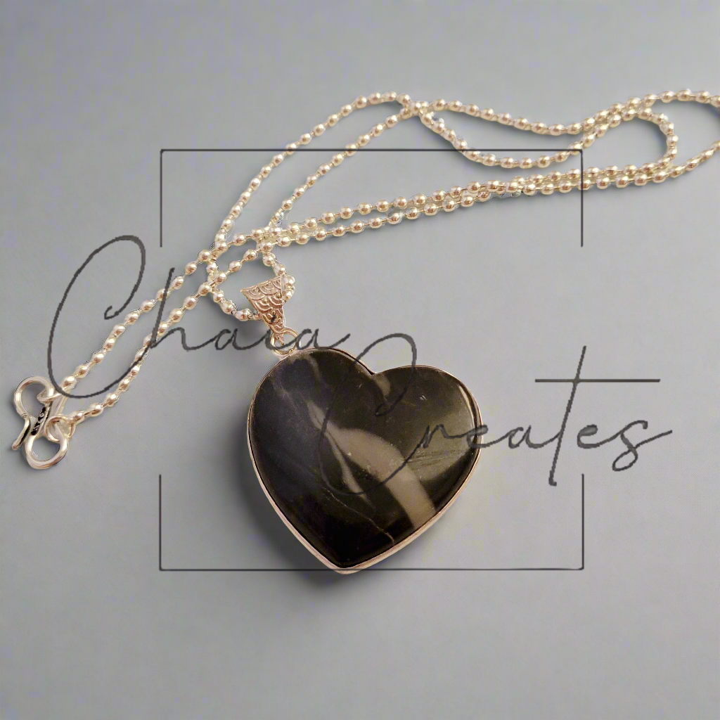 Picasso Jasper Heart Sterling Silver Ball Chain Necklace