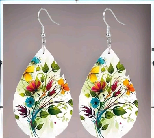 Minimalist Rainbow Flowers Leaves Embossed Leather Earrings Elegant Lightweight