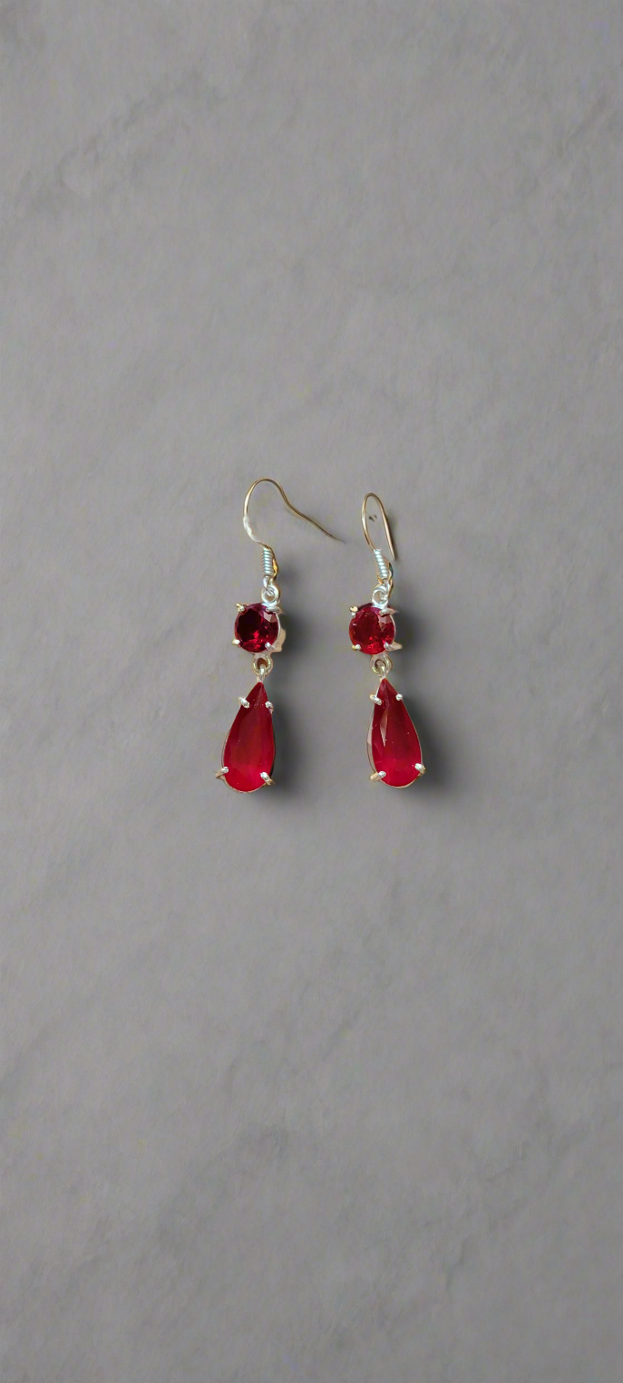 Garnet Teardrop Dangle Earrings in .925 Sterling Silver Handmade Artisan Jewelry