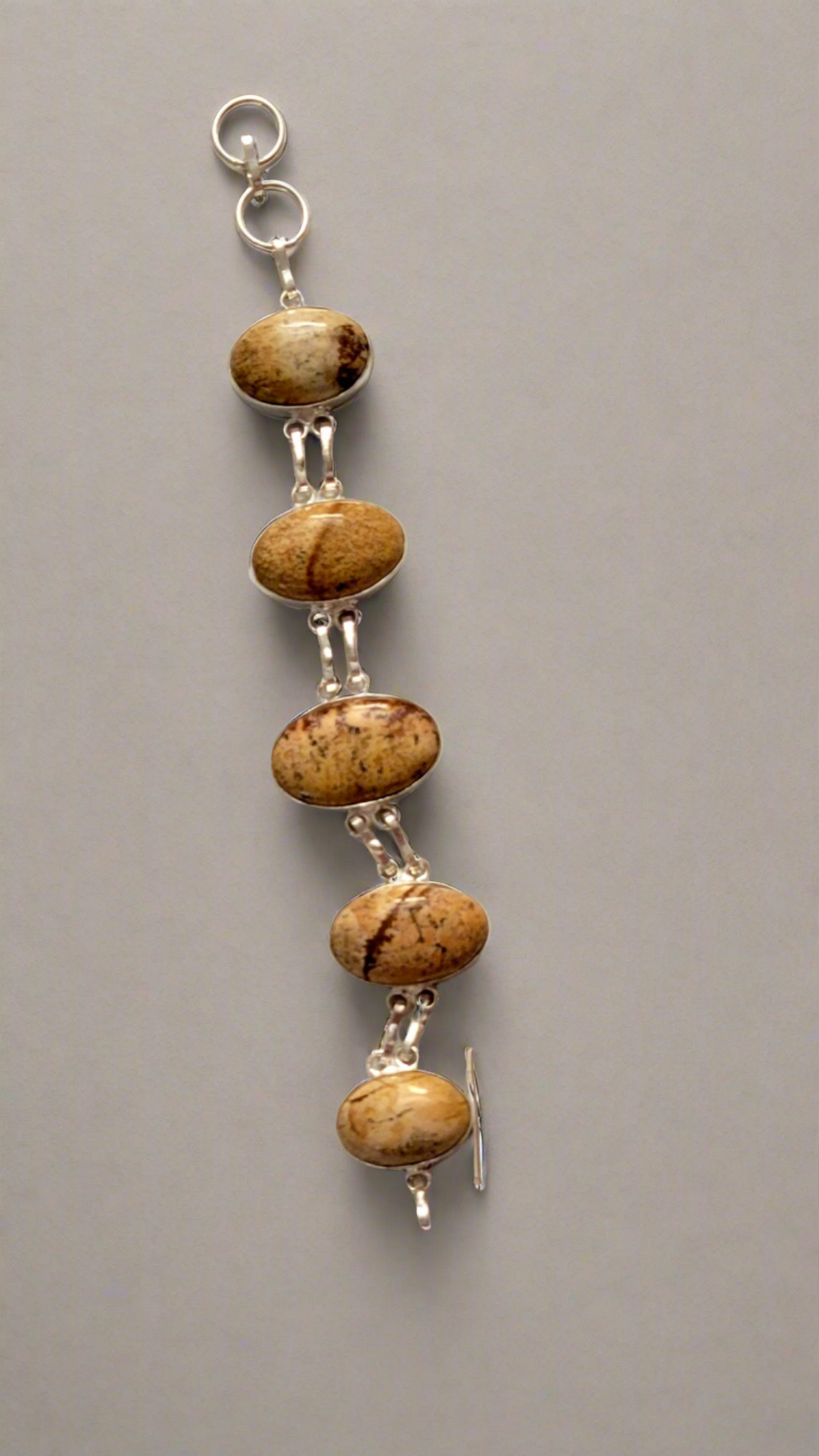 Picture Jasper Oval Links Sterling Silver Double Link Bracelet