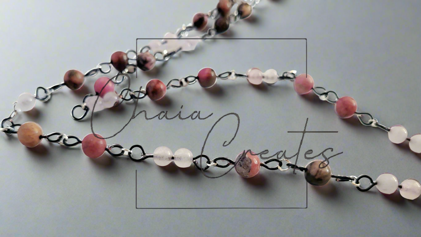 Rose Quartz Oval Sterling Silver Amulet on Rose Quartz and Rhodonite Beaded Necklace