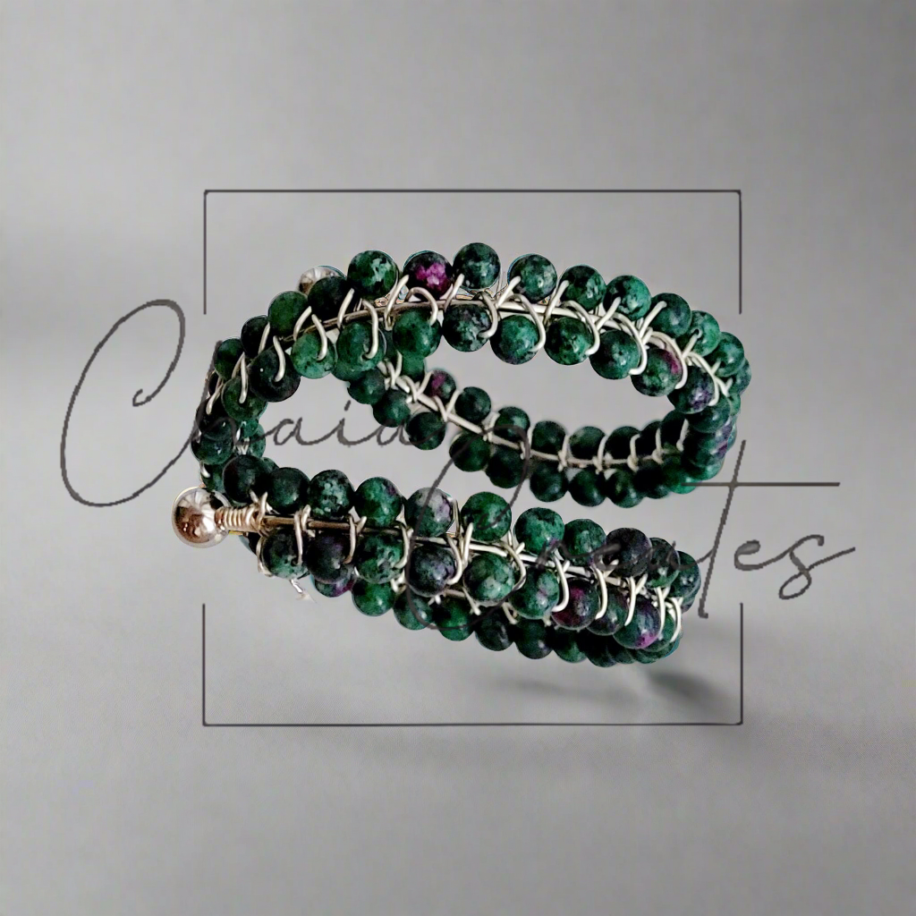 Anyolite Ruby-in-Zoisite Wire Woven Bangle Cuff Bracelet