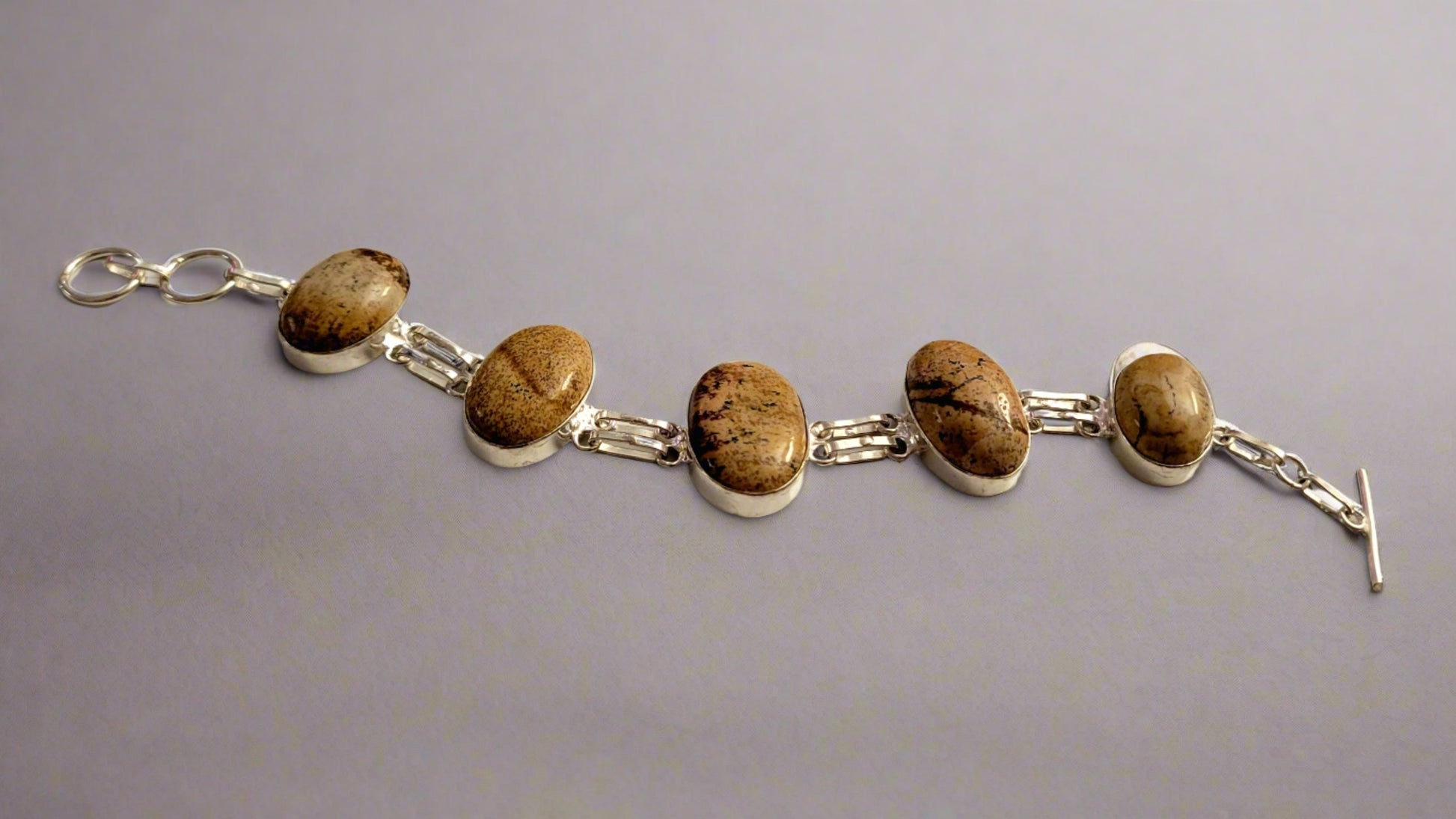 Picture Jasper Oval Links Sterling Silver Double Link Bracelet