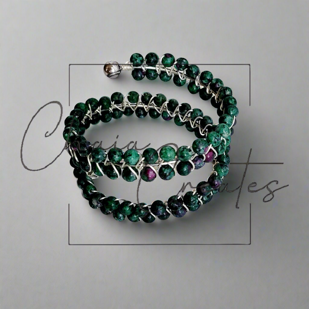 Anyolite Ruby-in-Zoisite Wire Woven Bangle Cuff Bracelet